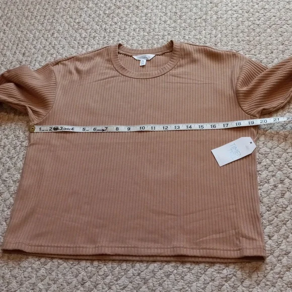 Pumpkin Spice Ribbed Long Sleeve Crewneck Top Relaxed Minimalist Slouchy Active - Picture 9 of 14